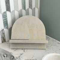 Stone Cookbook Stand in Caesarstone Primordia. Marble cookbook stand in Arch shape.