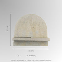 Stone Cookbook Stand in Caesarstone Primordia. Made from quality marble like material. Arch shape. Shown with measurements.