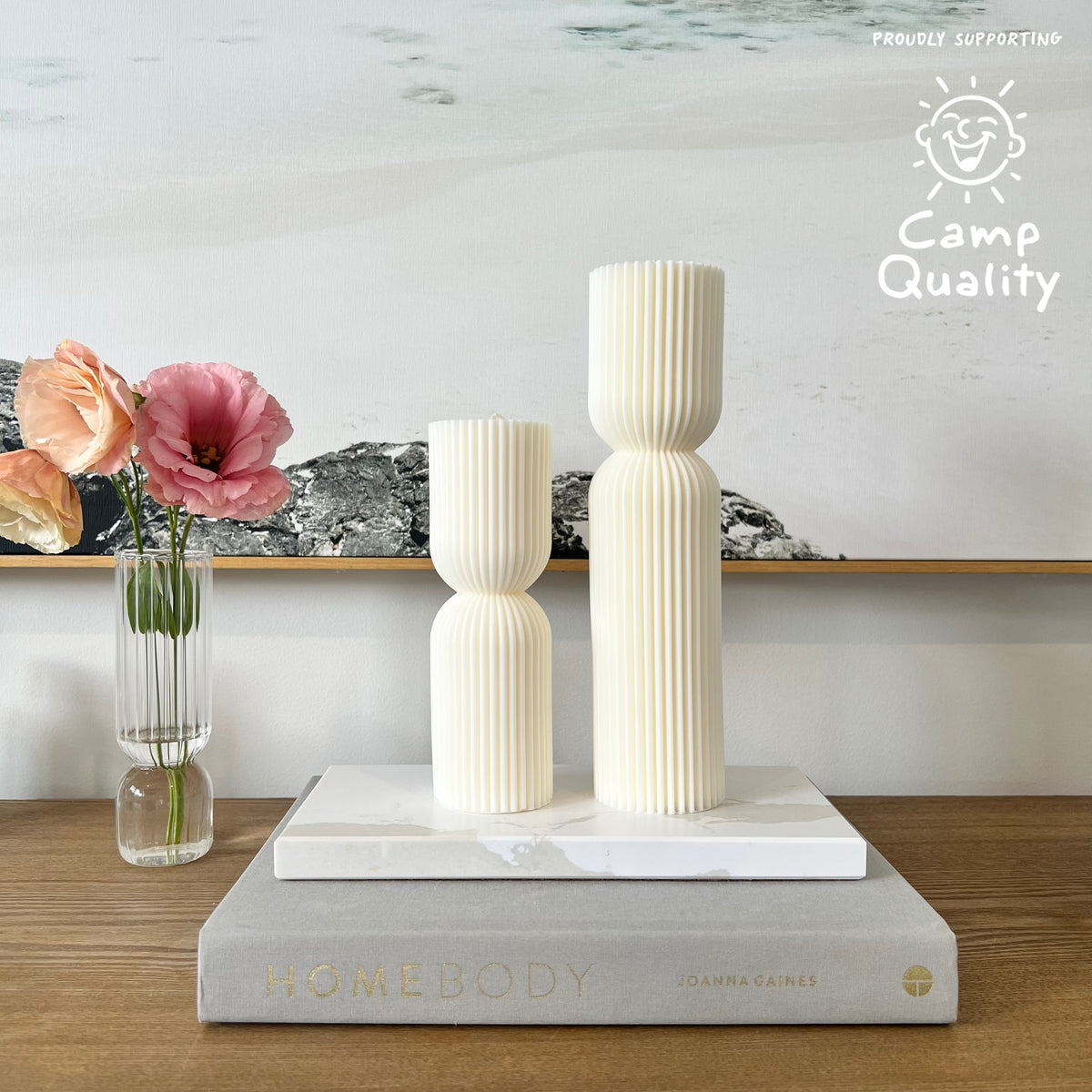 Caesarstone Calacutta Maximus Candle Tray with Studio McKenna Esther & Harper Candles. Natural Soy Wax, hand poured in Melbourne, Australia.