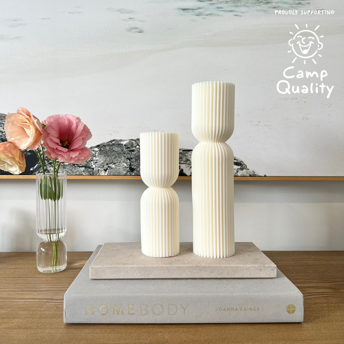 Caesarstone Topus Concrete Candle Tray with Studio McKenna Esther & Harper Candles. Natural Soy Wax, hand poured in Melbourne, Australia.